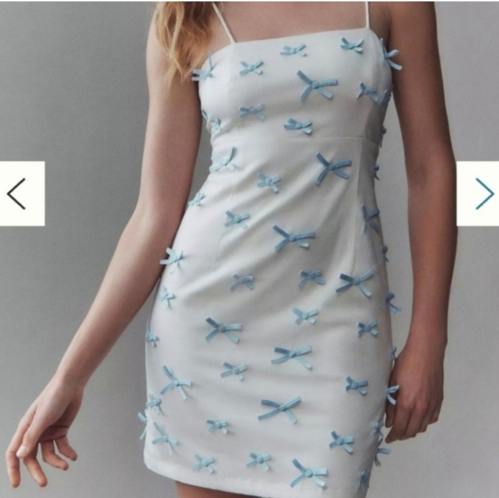 Nwt Bhldn Anthropologie White Blue Bow Dress Sz 6